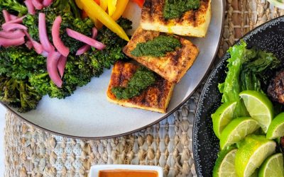Spice Rub Marinated Grilled Paneer with Herb Chutney
